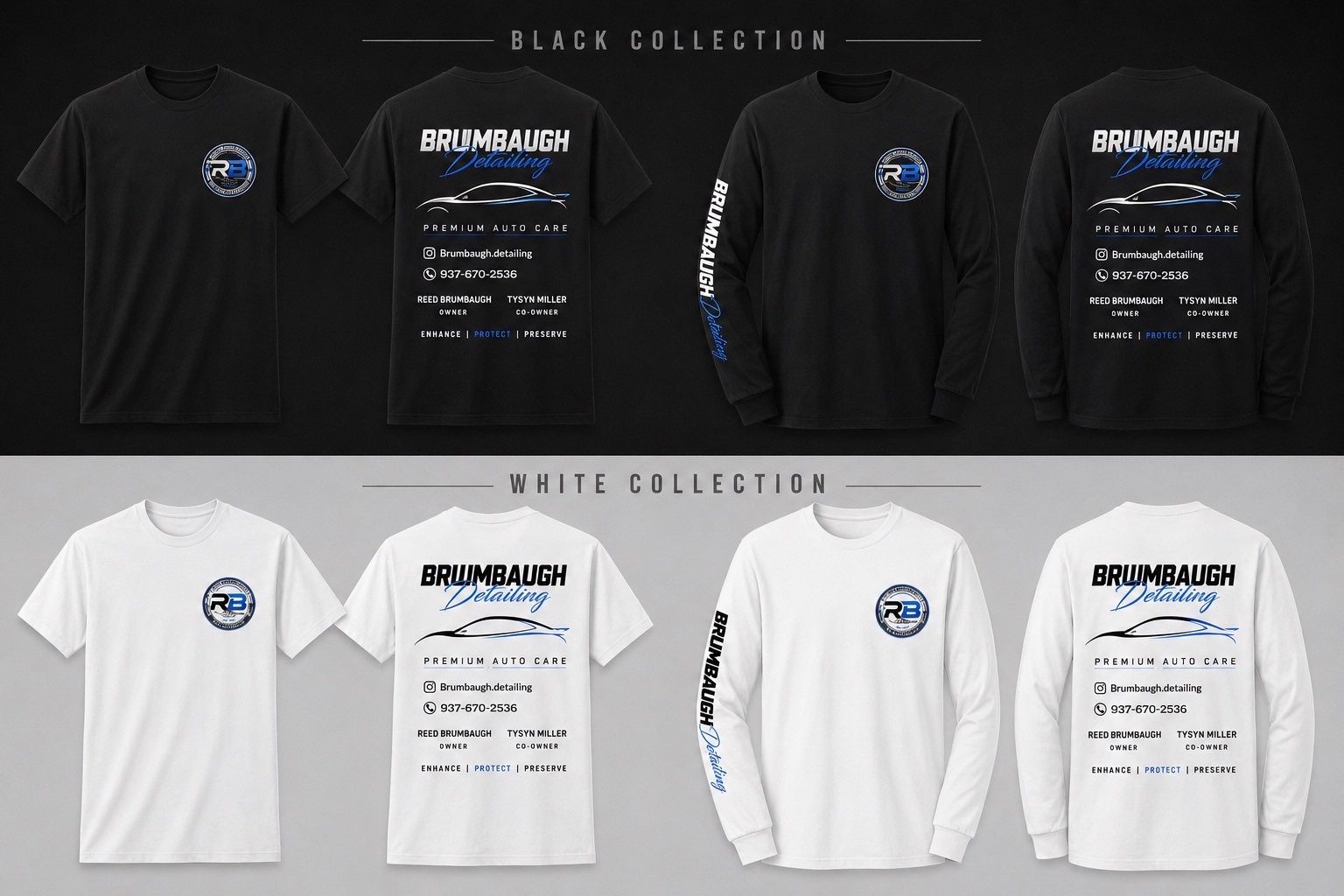 Brumbaugh Detailing merchandise — black and white collections